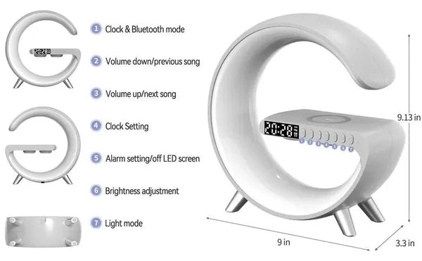 G63 RGB Light Bluetooth Speaker – 4-in-1 Desk Lamp with 10W Wireless Charging, Alarm Clock & Night Light